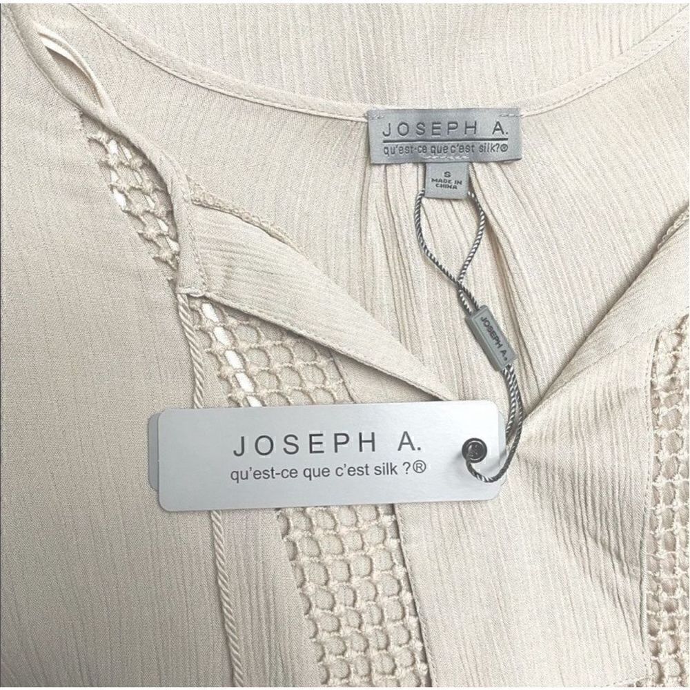 BOHO Embroidered Peasant Top Taupe Beige Tan Crepe Joseph A. Sz S - Picture 6 of 9